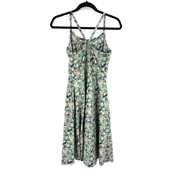 PACT Green Pink Floral Fit & Flare Racerback Summer Fall Midi Dress Size Large - Picture 4 of 10